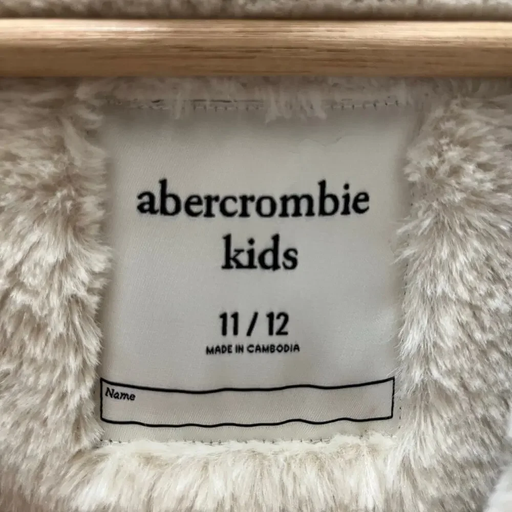 Abercrombie Kids Faux Shearling Aviator Jacket Tan Sherpa Lined 11/12 - Picture 5 of 8